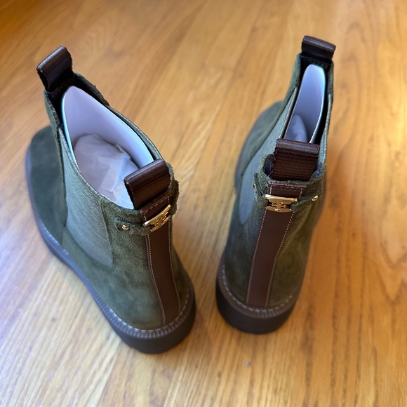 Olive Green Suede Chelsea Boots for Women - Picture 2 of 8
